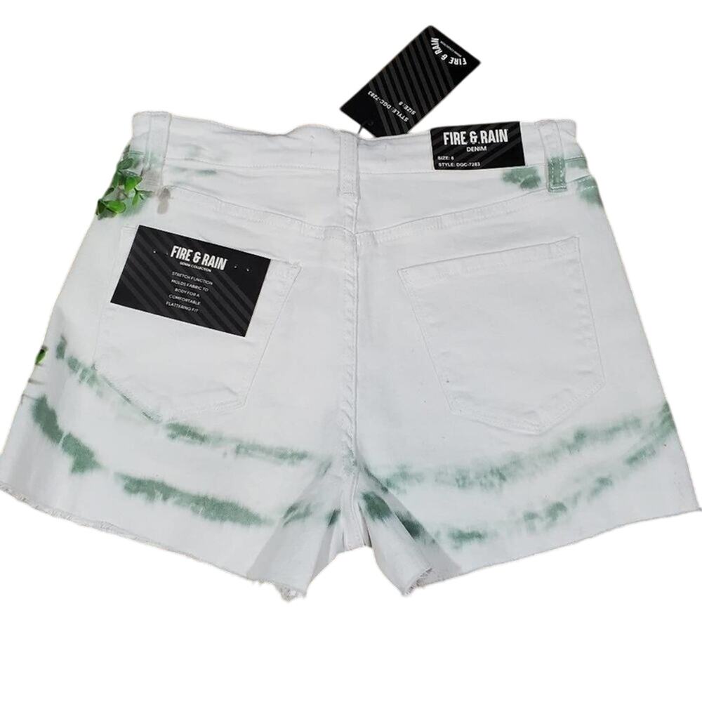 Fire & Rain High Rise Tie Dye Denim Shorts White Green DGC-7283 Size 8 NWT - Picture 2 of 8